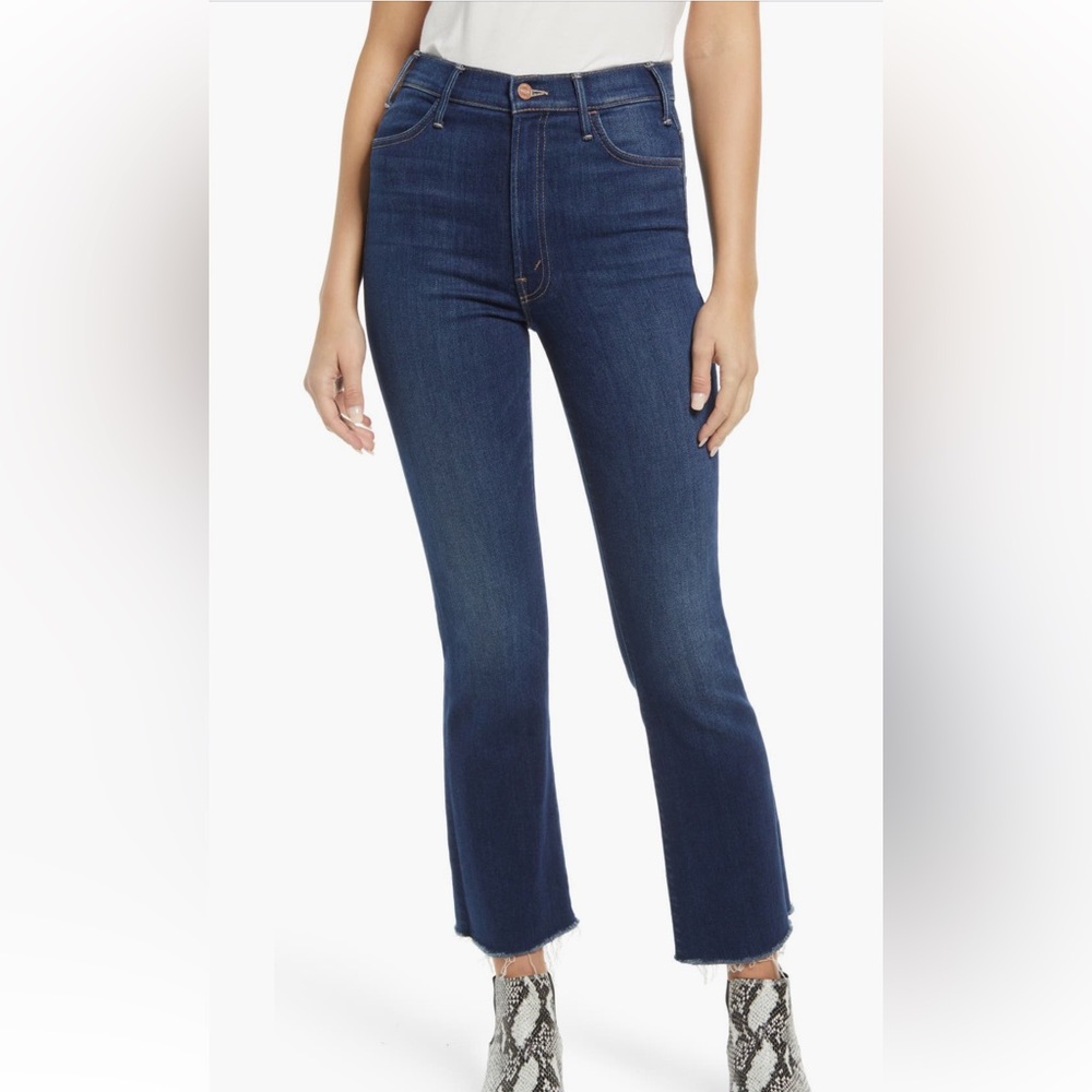 The Hustler High Rise Frayed Flare Leg Ankle Jeans in Home Movie